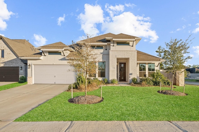 view of front of property featuring a garage and a front yard