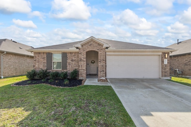 ranch-style house with a front lawn and a garage