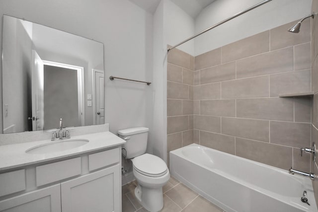 full bath featuring toilet, tile patterned flooring, shower / tub combination, and vanity