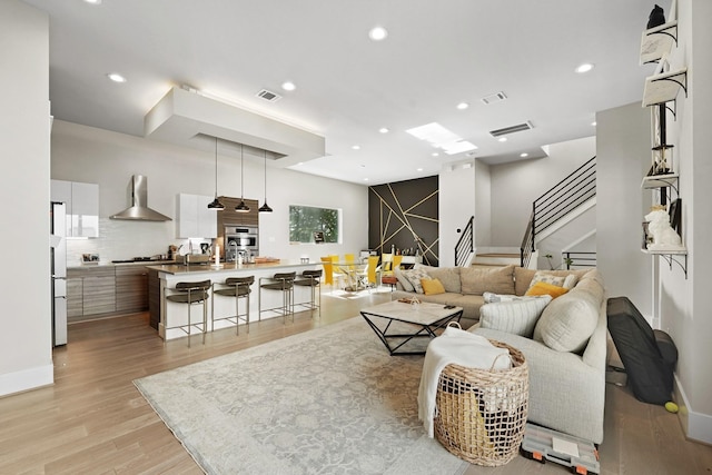 living room featuring light wood-type flooring