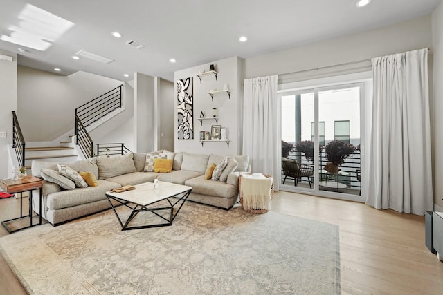 living room featuring light wood-type flooring