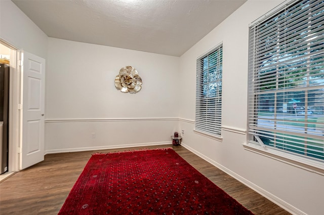 interior space featuring hardwood / wood-style floors and a textured ceiling