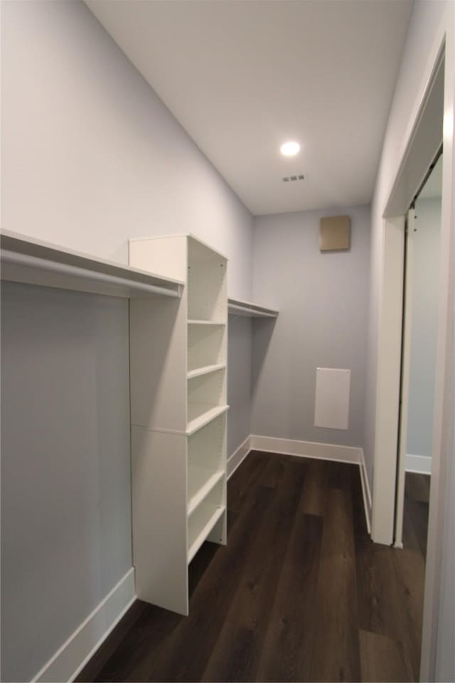 walk in closet featuring dark hardwood / wood-style floors