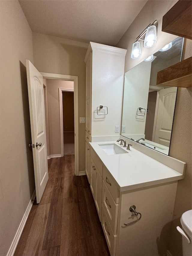 bathroom featuring wood-type flooring and vanity