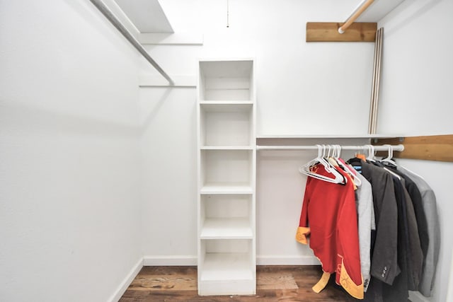 spacious closet featuring dark hardwood / wood-style flooring