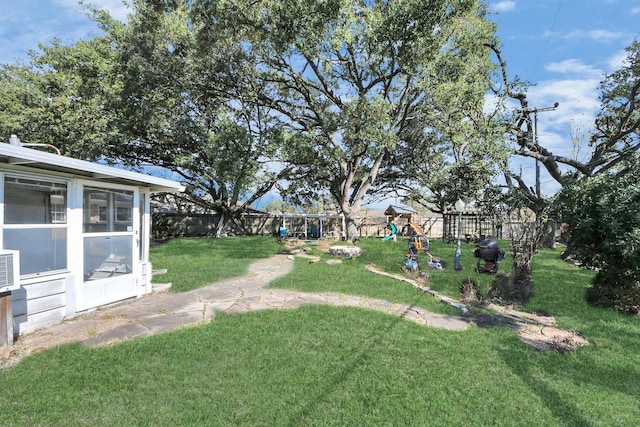 view of yard with a playground