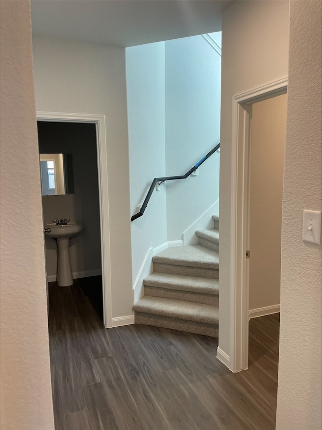 stairs with hardwood / wood-style floors