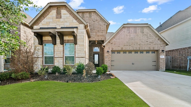 view of front of home with a garage and a front yard