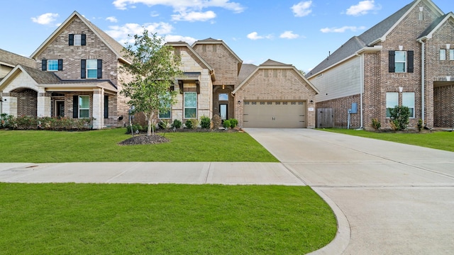 craftsman-style home with a front lawn and a garage