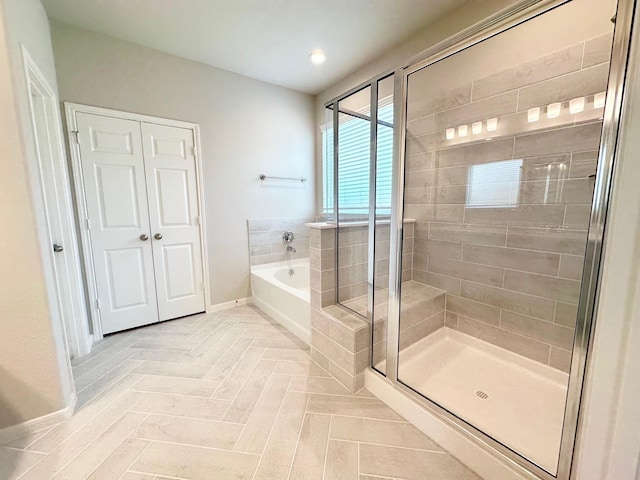 bathroom with independent shower and bath