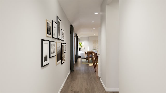 corridor with wood-type flooring