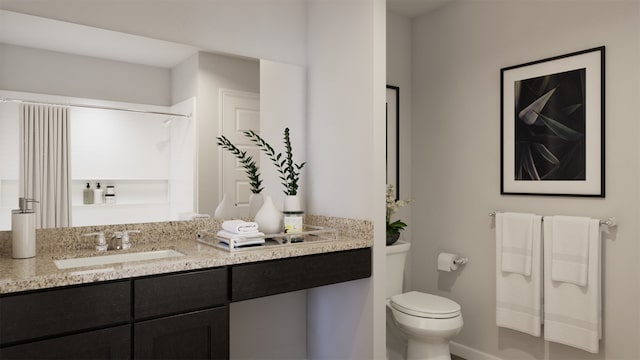 bathroom with vanity, toilet, and walk in shower