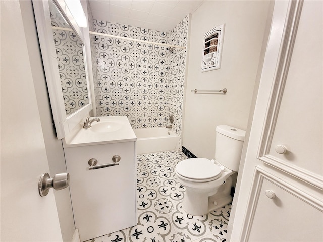 full bathroom featuring vanity, shower / bathtub combination, and toilet