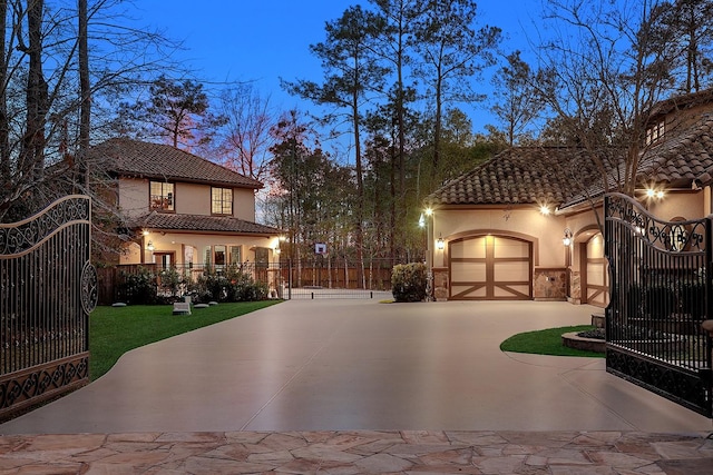 exterior space with a garage