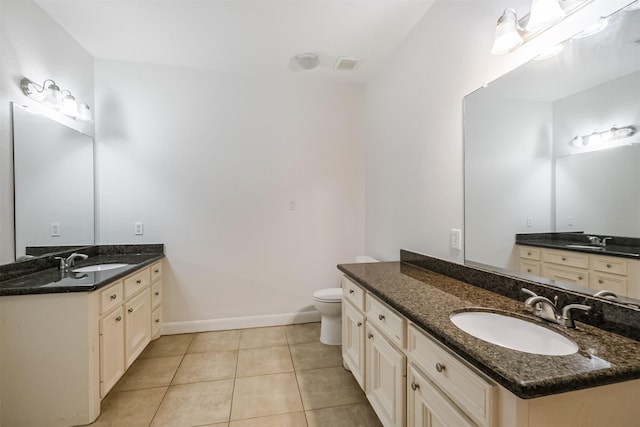 bathroom featuring tile patterned flooring, vanity, and toilet