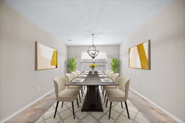 dining space with an inviting chandelier