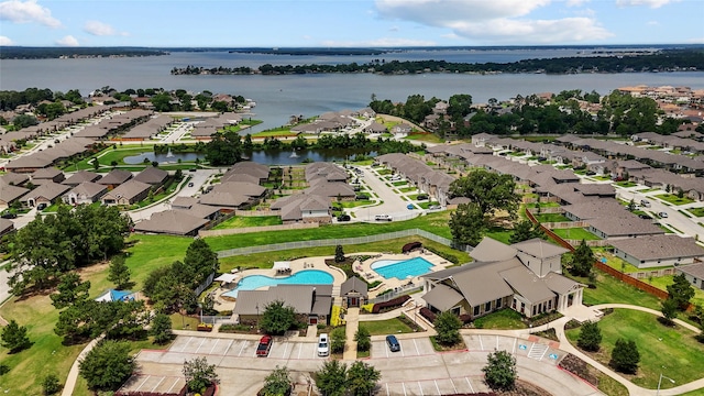 aerial view with a water view