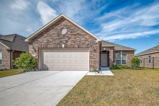 front of property with a garage and a front lawn