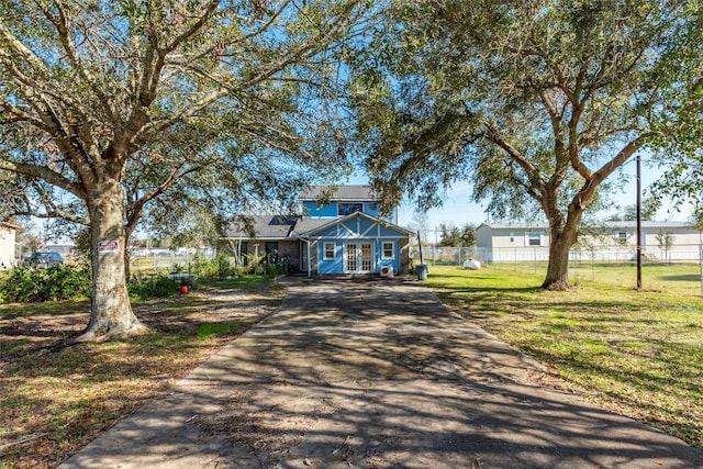 view of front of home with a front yard