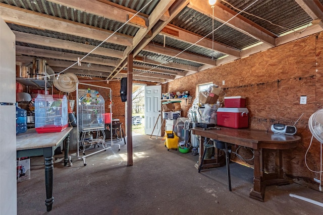 basement with a workshop area and a wealth of natural light