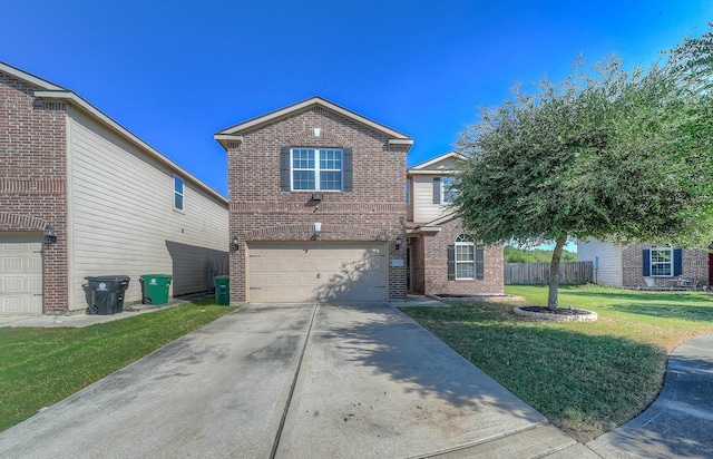 view of front of home featuring a front lawn and a garage