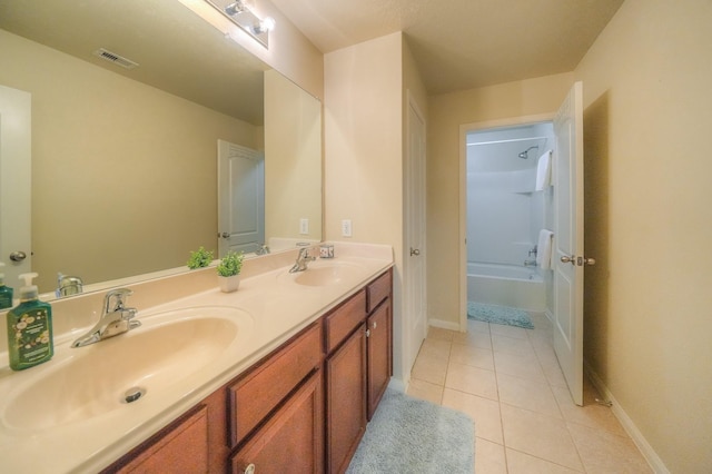 bathroom featuring tile patterned flooring, vanity, and  shower combination