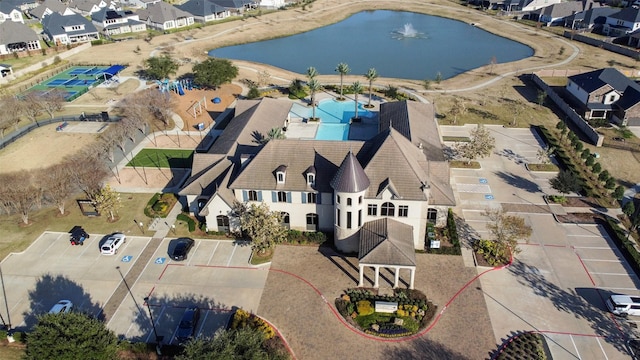 aerial view featuring a water view