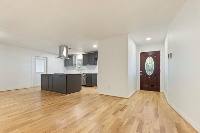 foyer with light wood-type flooring