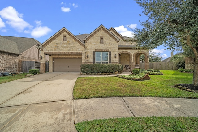 view of front facade with a garage and a front lawn