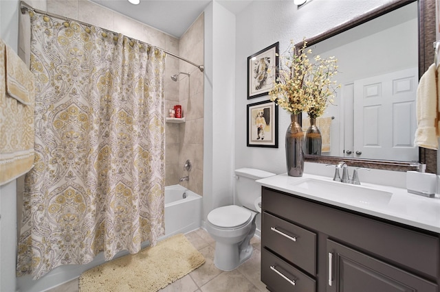 full bathroom with vanity, tile patterned flooring, toilet, and shower / bath combo