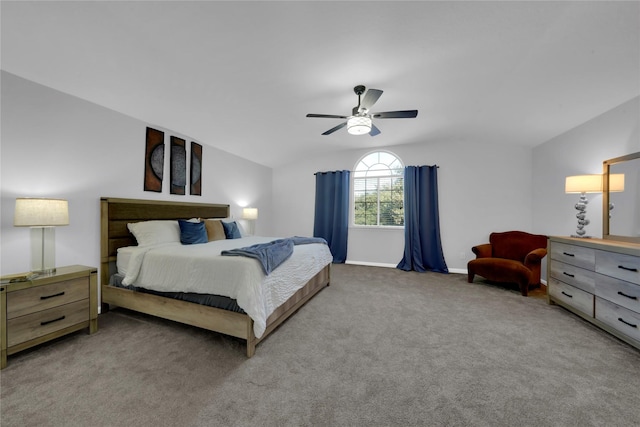 bedroom with ceiling fan and carpet floors