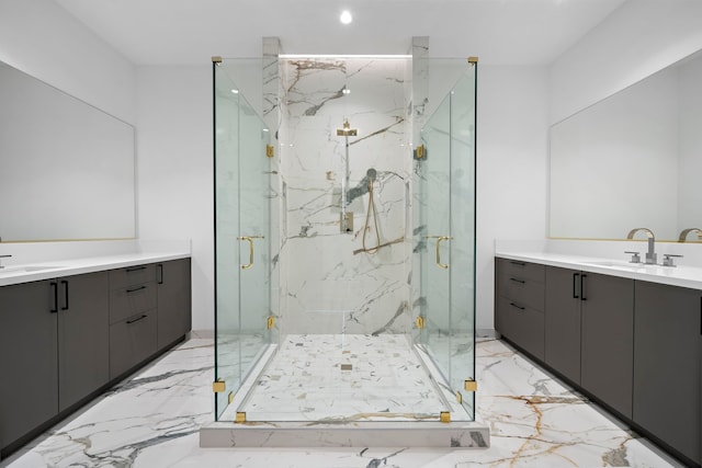 bathroom with vanity and an enclosed shower