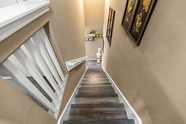 stairway with wood-type flooring