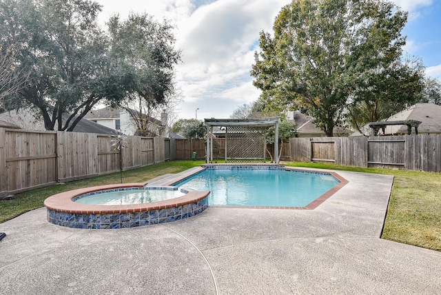 view of pool with an in ground hot tub, a pergola, and a patio area