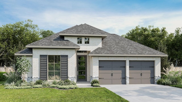 view of front facade featuring a garage and a front lawn