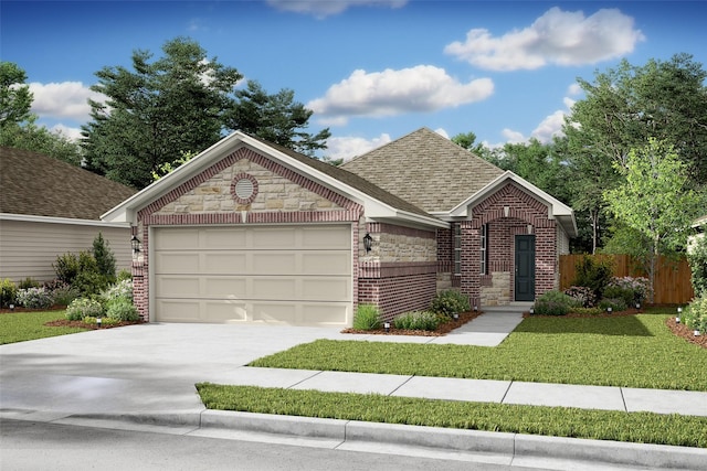 view of front of house with a garage and a front lawn