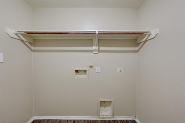 laundry area with electric dryer hookup, dark hardwood / wood-style flooring, hookup for a gas dryer, and hookup for a washing machine