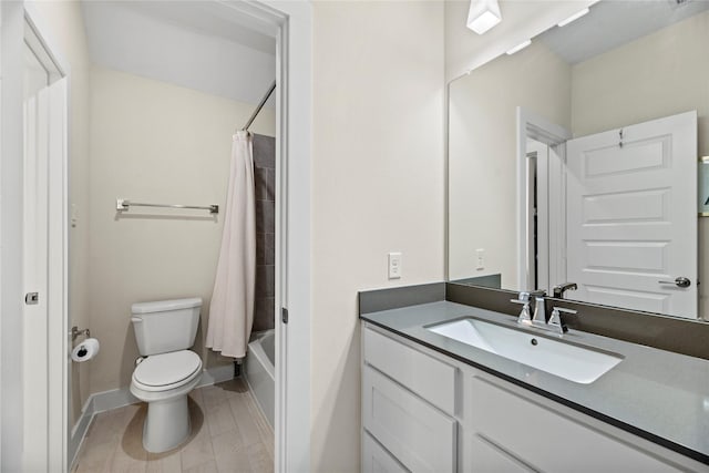 full bathroom with vanity, toilet, and shower / tub combo