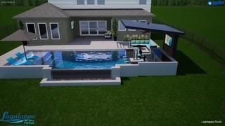 back of house with a yard, a swimming pool with hot tub, and a patio