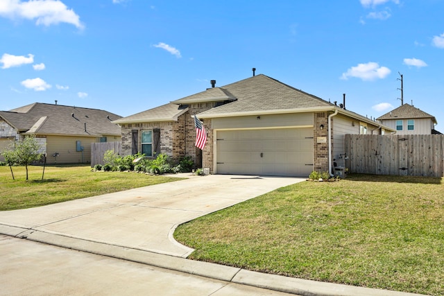 single story home featuring a garage and a front lawn