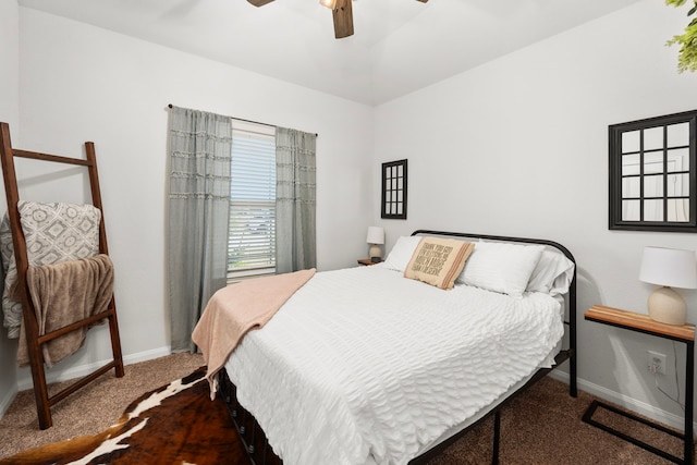 bedroom featuring ceiling fan and carpet floors