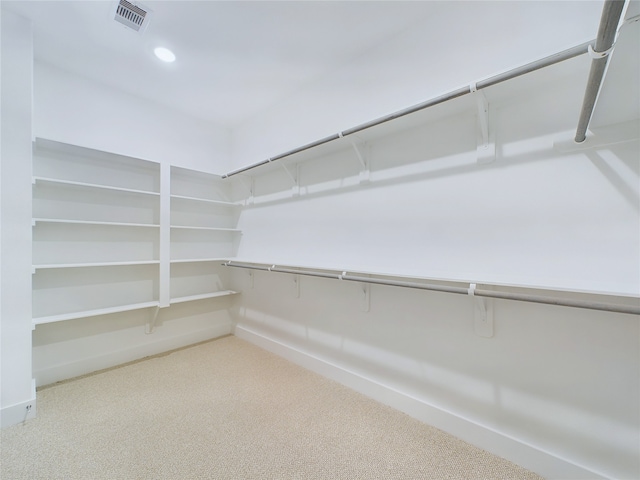 walk in closet with light carpet