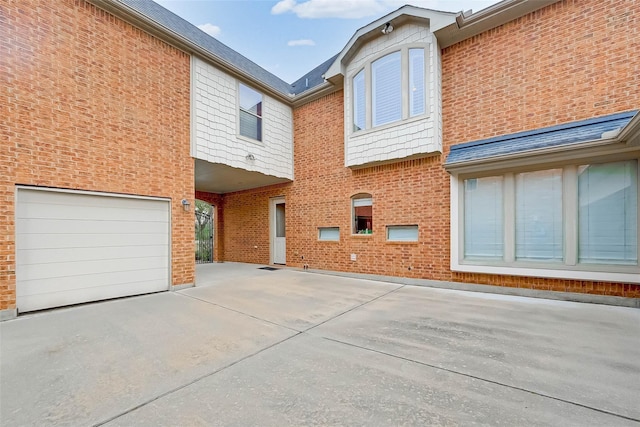 exterior space featuring a garage