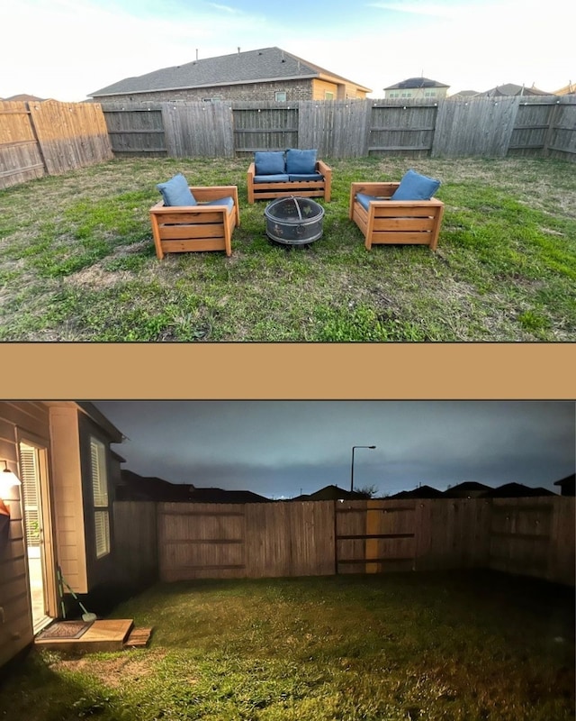 view of yard with an outdoor fire pit