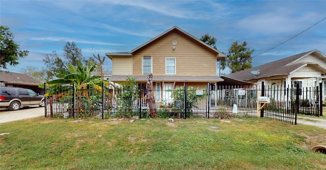 view of front of home featuring a front yard