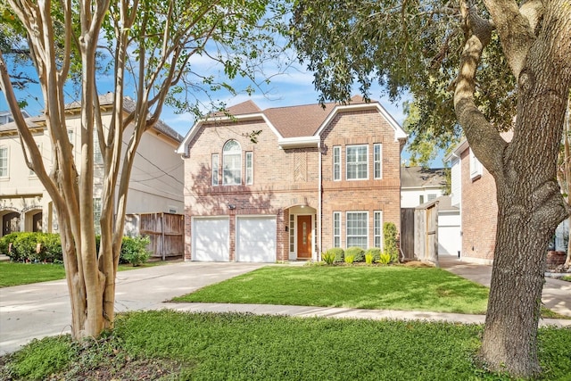 view of front facade featuring a garage and a front lawn