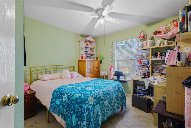 bedroom featuring carpet floors and ceiling fan