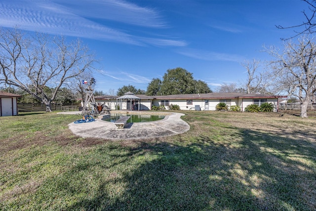 view of yard featuring a gazebo and a patio area