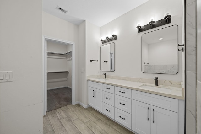 bathroom with vanity and wood-type flooring