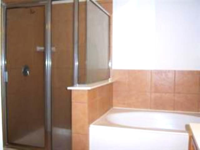 bathroom featuring vanity and separate shower and tub